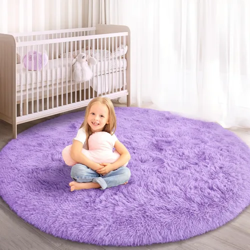 Vista 8 de Alfombra Redonda para Dormitorio, Alfombras de Área Circulares Suaves y Esponjosas de 4x4 pies para Cuarto de Niños y Niñas, Habitación Infantil
