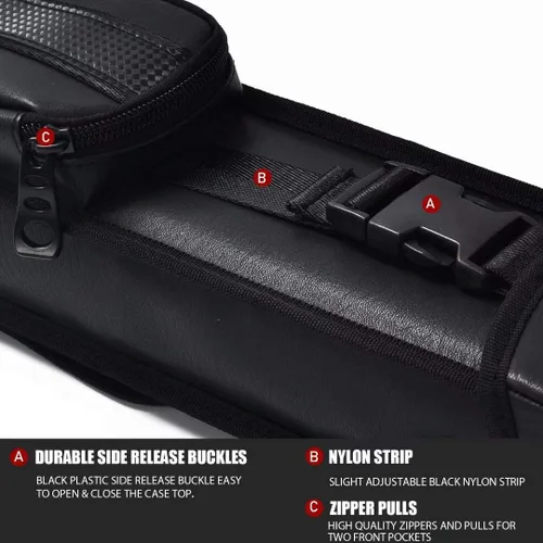 Vista 3 de Collapsar Estuche rígido para taco de piscina 2X2 Nylon/Polipiel Billar Sitck Fit 2-Piece Cue Up to 58" Nylon/Leatherette with Two Pockets