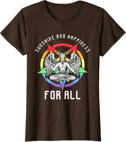 Vista 17 de Funny Sunshine and Happiness for All LGBT Gay Pride Baphomet Camiseta Negro