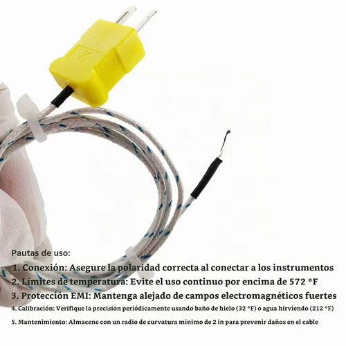 Vista 5 de 4 sondas de termopar tipo K de 1 M, sensor de temperatura de termopar tipo K con mini conector, rango de medición de línea de detección