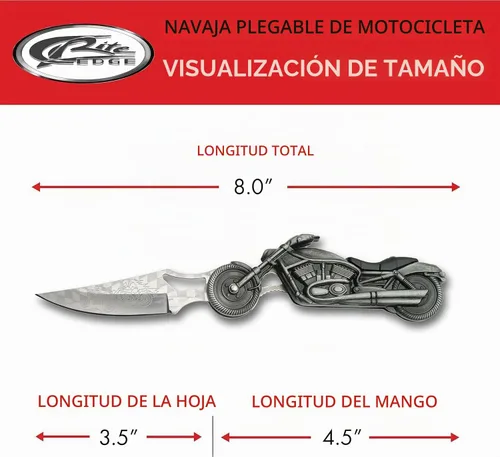 Vista 3 de Rite Edge - Cuchillo plegable para motocicleta de 4.75 pulgadas, hoja de acero inoxidable grabada, mango de metal fundido, luz LED integrada