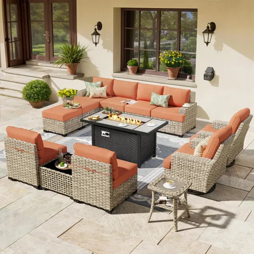 Vista 81 de HOOOWOOO Juego de Muebles Seccionales para Patio al Aire Libre, 6 Piezas Juegos de Conversación de Mimbre Sofá en Forma de L, Sofá Extra Profundo