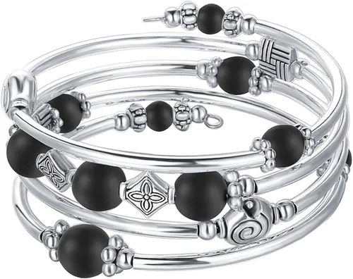 Vista 6 de PEARL&CLUB Juego de collares largos con cuentas negras, regalos de joyería para mujer