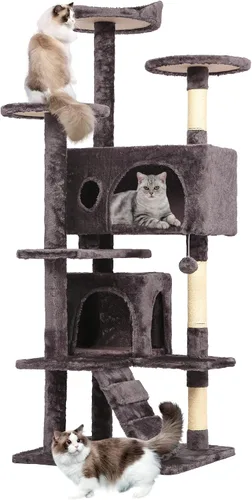 Vista 34 de BestPet Torre para Gatos de 36" Beige Torre Resistente para Gatos de Múltiples Niveles con Casita de Felpa, Percha Acogedora, Postes