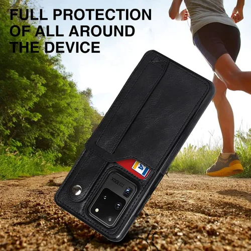 Vista 5 de Funda para teléfono Samsung Galaxy S20 Ultra 5G con protector de pantalla, correa de muñeca ajustable, atril, ranura para tarjetas de crédito
