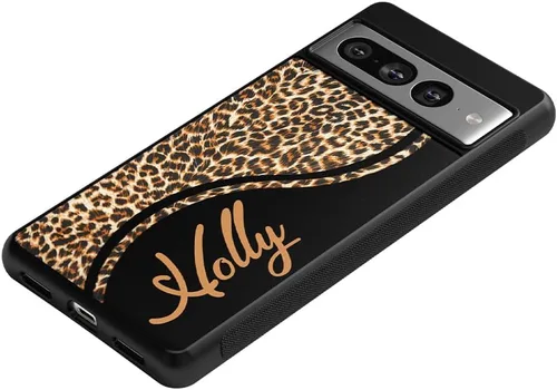 Vista 3 de Funda de goma negra personalizada de piel de leopardo compatible con Google Pixel 10, 10 Pro, 10 Pro XL, 9a, 9 Pro, Pixel 9, Pixel 9 Pro XL, 8a, 8