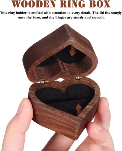 Vista 4 de IMIKEYA Caja de anillo de madera en forma de corazón Caja de anillo de madera Caja de anillo de boda Caja de presentación de madera Caja de anillo