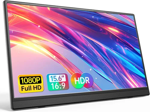 Vista 12 de Anyuse Monitor portátil FHD 1920 × 1200 de 14 pulgadas – USB-C HDMI ultrafina IPS pantalla de viaje con altavoces, HDR Plug & Play, brillo de 400
