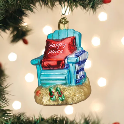 Vista 5 de Old World Christmas Happy Place Adorno de vidrio soplado para árbol de Navidad, decoración navideña artesanal, colección de playa