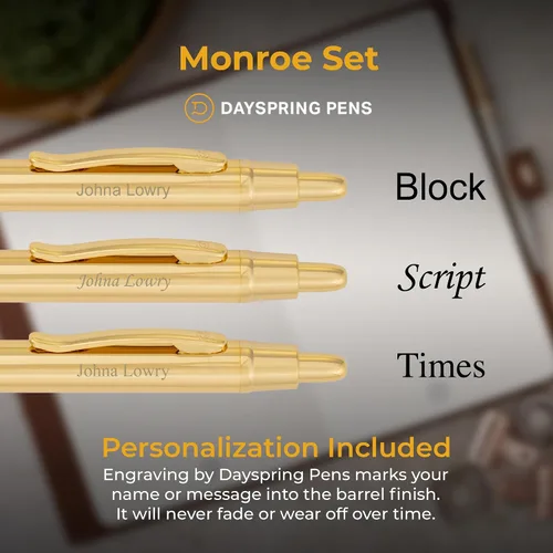 Vista 3 de Dayspring Pens - Juego de bolígrafos y lápices personalizados Monroe chapados en oro de 18 quilates. Grabado personalizado con tu nombre, gran