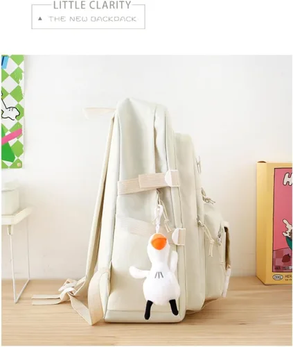 Vista 4 de Linda mochila con accesorios kawaii, juego de 5 bolsas estéticas impermeables, Rojo