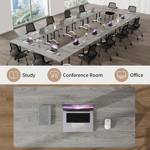 Vista 6 de Mesa de conferencias plegable, mesas de sala de conferencias con ruedas, mesa rectangular grande y plegable para reuniones de 6 a 12 personas, mesa