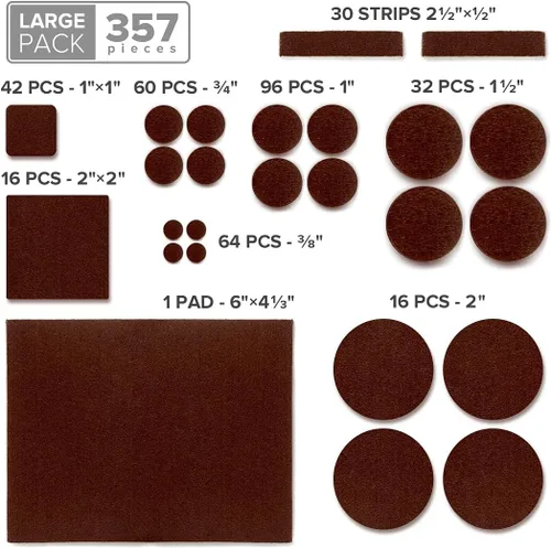 Vista 5 de X-PROTECTOR Paquete enorme de 357 almohadillas de fieltro para muebles. Cantidad de deslizadores de muebles con muchos tamaños grandes, tus