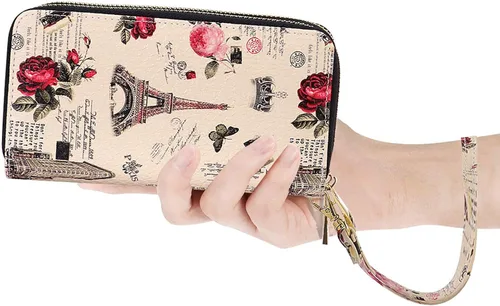 Vista 7 de HAWEE - Cartera para teléfono celular, con dos cierres y correa larga extraíble para la muñeca, para mujer