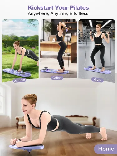 Vista 7 de Tabla de Pilates Plegable para Entrenamiento en Casa - Máquina Reformadora de Pilates Portátil para Mujeres - Juego de Reformador de Pilates