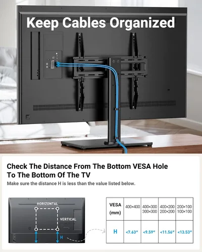 Vista 3 de PERLESMITH Patas giratorias universales para televisores LED LCD de 24 a 60 pulgadas, soporte de montaje de televisión ajustable en altura con base