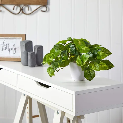 Vista 3 de Nearly Natural Planta artificial Pothos Real Touch de 9 pulgadas con maceta