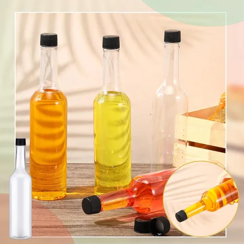 Vista 5 de Tioncy 10 piezas 15 oz botellas de cuello largo de plástico para coquito, botellas de vino de licor transparentes vacías con tapas de rosca