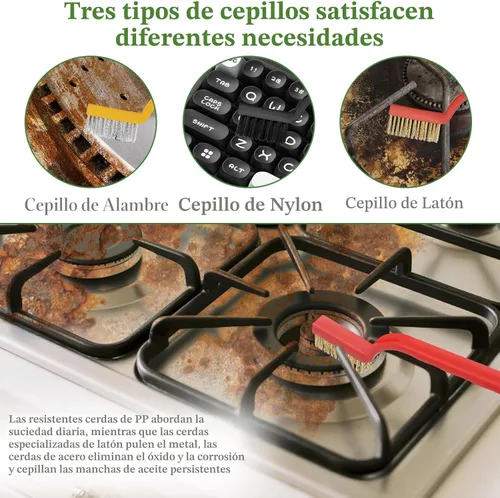 Vista 5 de 15 piezas de cepillo de limpieza para grietas, herramientas de cepillo de cerdas duras, cepillo multifuncional para lechada para el hogar, baño