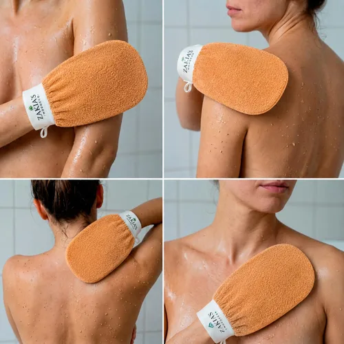 Vista 9 de Guantes exfoliantes originales Kessa, paquete económico (2 unidades), color beige, microdermoabrasión en casa, elimina la piel muerta no deseada