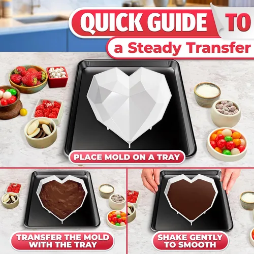 Vista 5 de Molde de corazón rompible – Molde de corazón de silicona con forma de diamante para conchas de chocolate, pasteles de mousse, tarta de queso – Boda