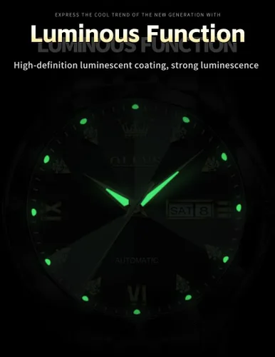 Vista 5 de OLEVS Reloj de pulsera automático con diseño de esqueleto para hombre, de lujo, con diamantes de lujo, de acero inoxidable, calendario, reloj