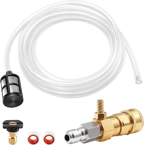 Vista 10 de PWACCS Inyector químico para lavadora a presión, kit de inyector aguas abajo con conectores de 3/8 pulgadas, 2-3 GPM, 3200 PSI
