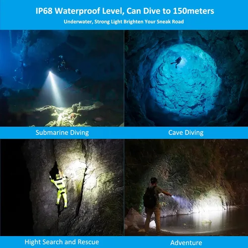Vista 5 de orcatorch D520 linterna de buceo Luz 1000 lúmenes Submarino Luz 150M Equipo de buceo impermeable luces de seguridad para buceo, Luz de buceo