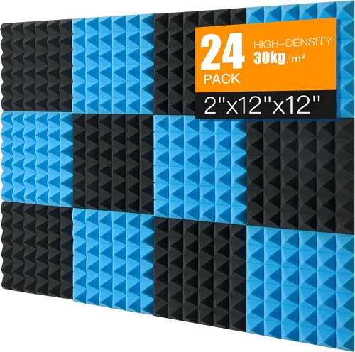 Vista 23 de Paquete de 12 paneles de espuma acústica, cuñas insonorizantes de alta densidad de 1 x 12 x 12 pulgadas para pared, recuperación rápida, resistentes