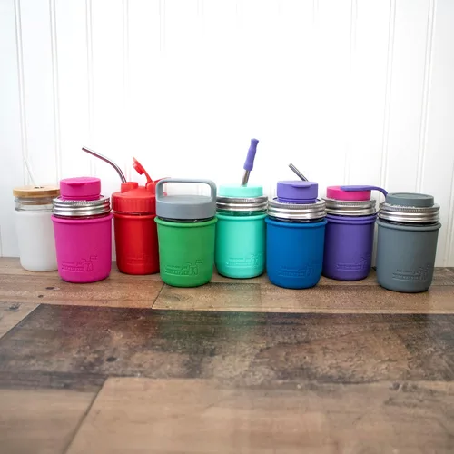 Vista 2 de Mason Jar Lifestyle Fundas de silicona de media pinta de boca regular de 8 onzas para proteger la pelota, Kerr, tarros de conservas acolchados