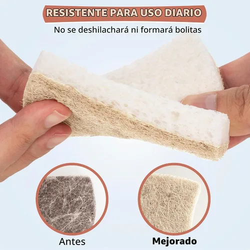 Vista 4 de Esponja natural para platos, paquete de 48, esponja exfoliante antiarañazos, esponja ecológica multiusos de fibra de sisal de cocina, esponja