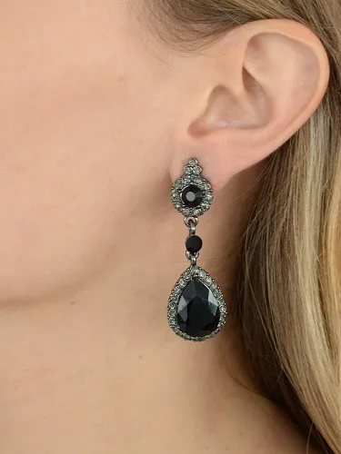 Vista 3 de Mariell Aretes colgantes de lágrima de cristal negro, joyería para novias, damas de honor, bailes de graduación y fiestas de boda, Metal Cristal