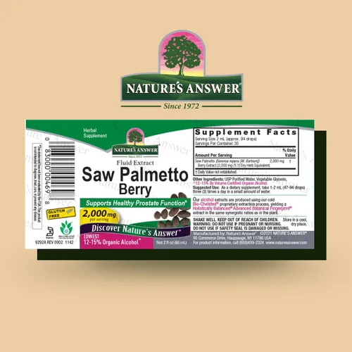 Vista 2 de Natures' Answer Saw Palmetto Berry con alcohol orgánico, 2 onzas líquidas (el embalaje puede variar)