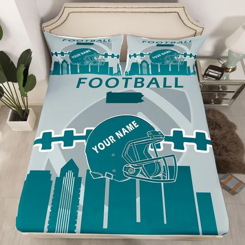 Vista 26 de Erosebridal Juego de sábanas bajeras personalizadas de fútbol americano para niños y niñas, juego de cama de jugadores de fútbol, juego de ropa