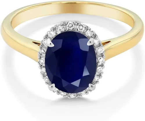 Vista 51 de Gem Stone King Anillo de compromiso ovalado de oro amarillo de 10 quilates con piedra natal y halo de diamantes Ovalado de 0.354 x 0.276 in