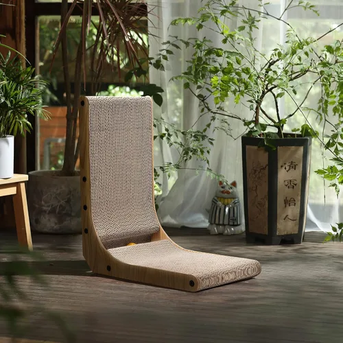 Vista 6 de FUKUMARU Rascador para gatos, 18.7 pulgadas en forma de L, almohadilla para rascar para gatos montada en la pared, cartón rascador para gatos