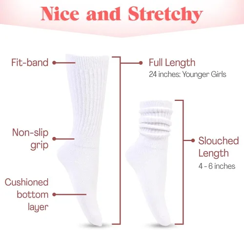 Vista 4 de HOT FEET Slouch Socks for Women and Girls - 26 Pairs Colorful Scrunch Socks, Knee High Socks Cotton, 80s 90s Long Socks