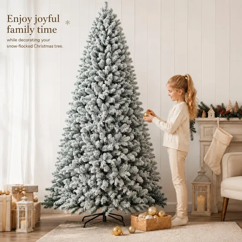 Vista 3 de POWERSTONE Árbol de Navidad flocado de 7.5 pies, árbol de Navidad