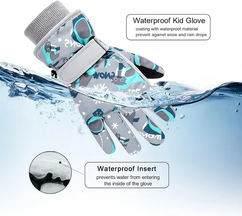 Vista 4 de Caudblor Guantes de esquí para niños, guantes de invierno impermeables para niños y niñas, guantes de invierno aislados para jóvenes de 7 a 12 años