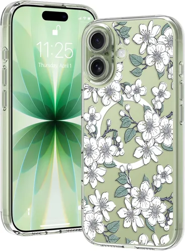 Vista 50 de OOK Magnetic for iPhone 17 Case Clear Pretty Flower Girls Women [Not Yellowing][Screen Protector] [ MagSafe Compatible] with Full Camera Lens