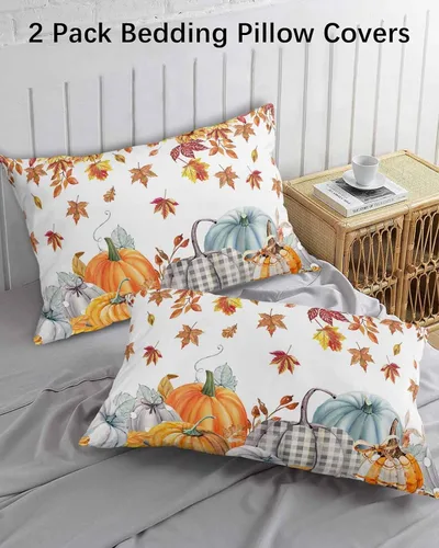 Vista 3 de Fundas de almohada de tamaño estándar de Acción de Gracias, 2 paquetes de fundas de almohada suaves para cama, sofá, cuerpo largo, con cierre