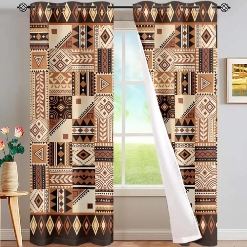 Vista 64 de Dreaweet African Tribal Blackout Curtains 63 Inch Long 2 Panels Set Bohemian Ethnic Geometric Grommet Top Thermal Insulated Curtains for Living Room