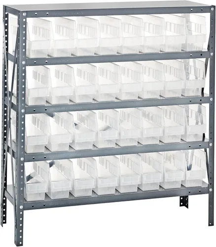 Vista 372 de Quantum QSBU-245BK Heavy Duty Shelving Unit with (7) Shelves and (24) QUS245 Black Bins for Garage Warehouse Storage Distribution 400 lb Load