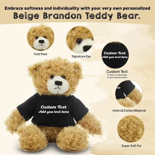 Vista 2 de Oso Brandon beige personalizado – Juguete de peluche personalizado de 12 pulgadas – Regalo perfecto de oso personalizado para graduación, San