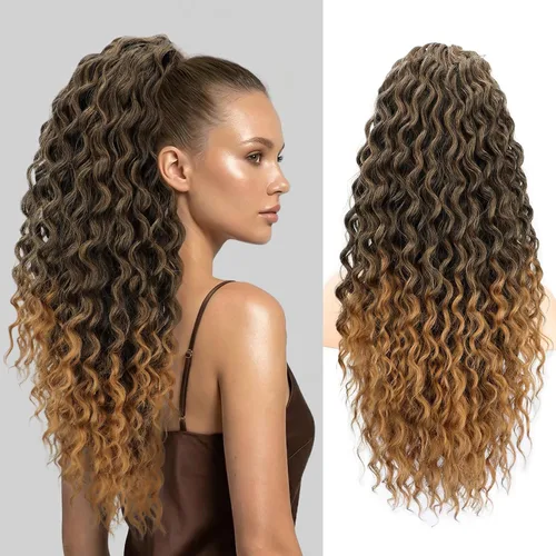 Vista 16 de FREEMEIGE Extensión de cola de caballo, cola de caballo rizada ondulada de 8 pulgadas para mujeres negras, corto, suave, natural, sintético, grueso