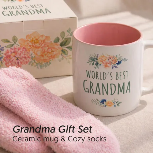 Vista 2 de Triple Gifffted Ideas de Regalo para la Mejor Abuela de Todos los Tiempos para Abuela de Nietos, Taza de Café y Calcetines de Nieto y Nieta