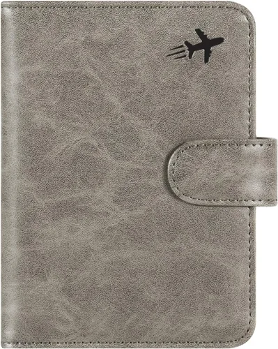 Vista 25 de Funda para pasaporte, cartera con bloqueo RFID, funda de piel para tarjetas, accesorios de viaje para mujeres y hombres, negro