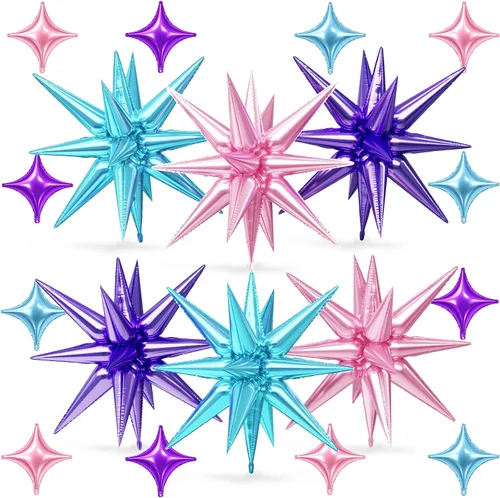 Vista 46 de Globos de estrella rosa, 18 piezas de papel de aluminio para niñas