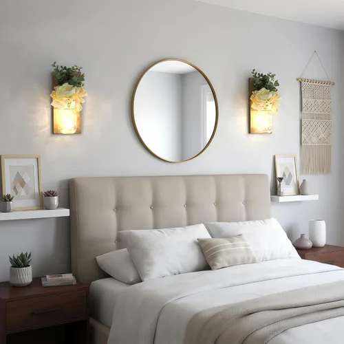 Vista 50 de Decoración rústica de madera para colgar en la pared con tira de luces LED para sala de estar y dormitorio modernos, estilo campestre inspirador