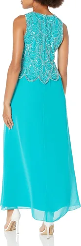 Vista 24 de J Kara Vestido largo sin mangas con cuentas y bufanda para mujer, talla grande